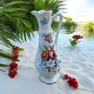 Vintage Old Foley James Kent Strawberries Butterflies Bud Vase Pitcher England